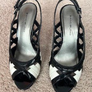 Women's Heels Bandolino Black White Strappy Size 6M Heels 3 1/2 Inches